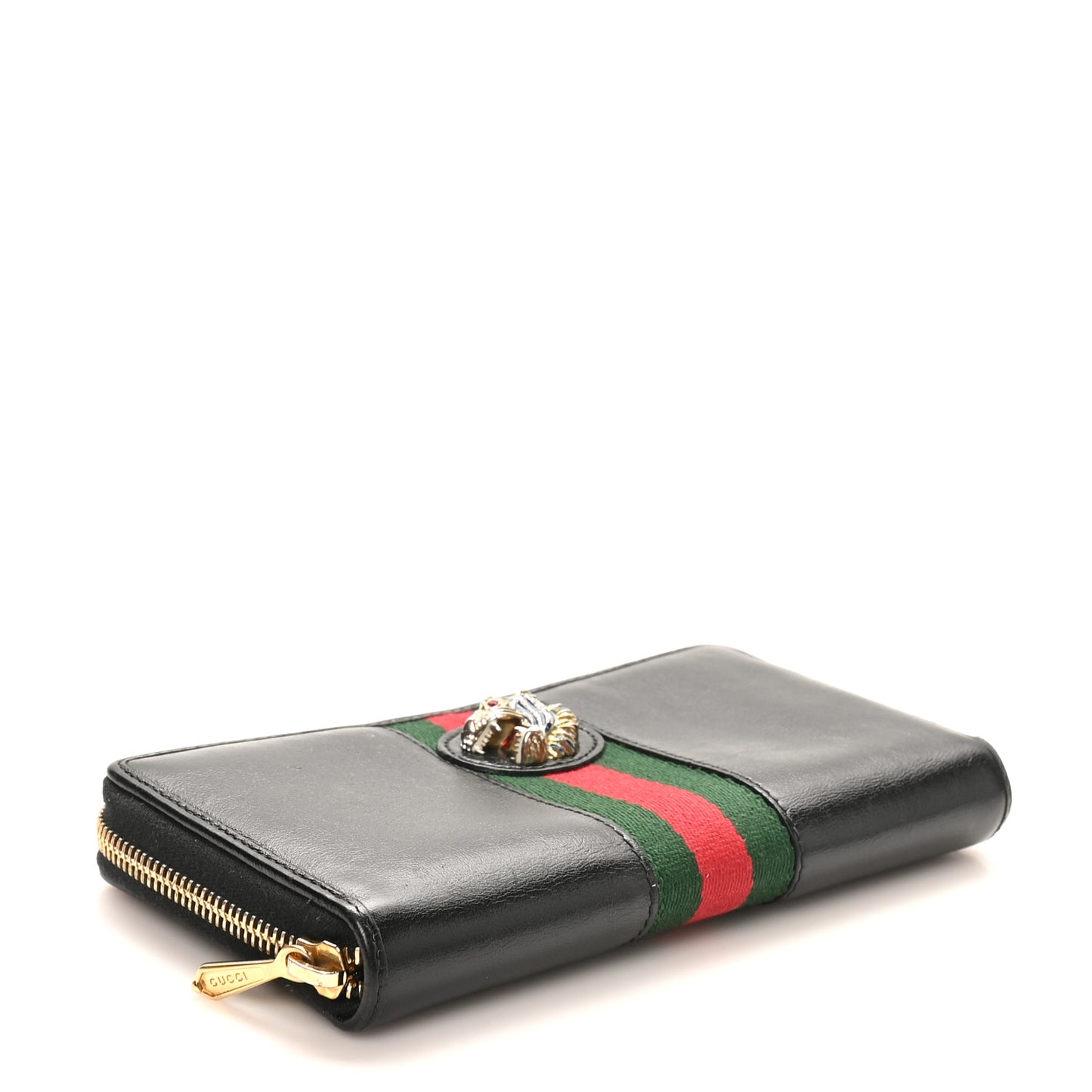 Calfskin Web Rajah Zip Around Wallet Black
