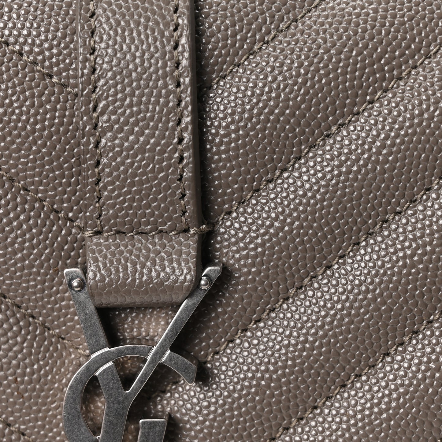 Grain De Poudre Textured Mixed Matelasse Medium Triquilt Monogram Satchel Greyish Brown