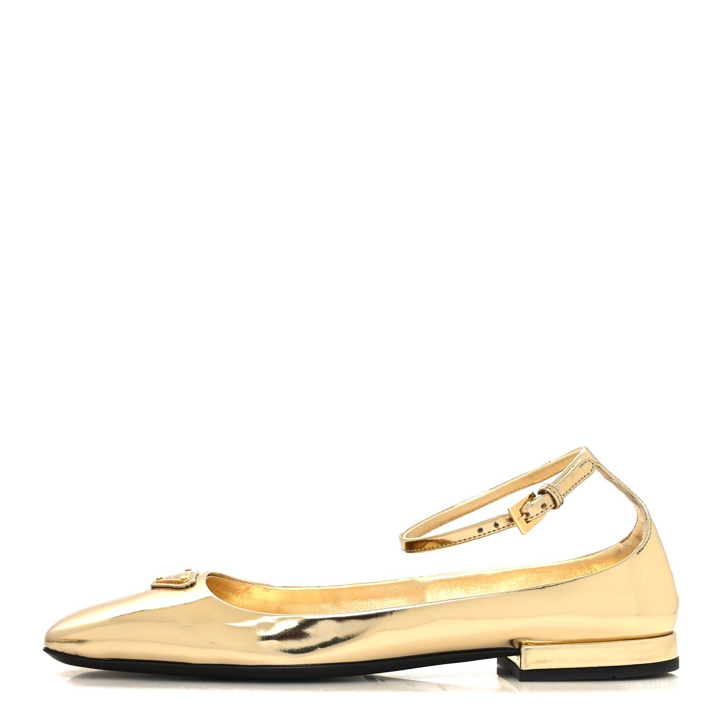 Metallic Calfskin Metal Triangle Logo Ankle Strap Ballerinas 36.5 Platino
