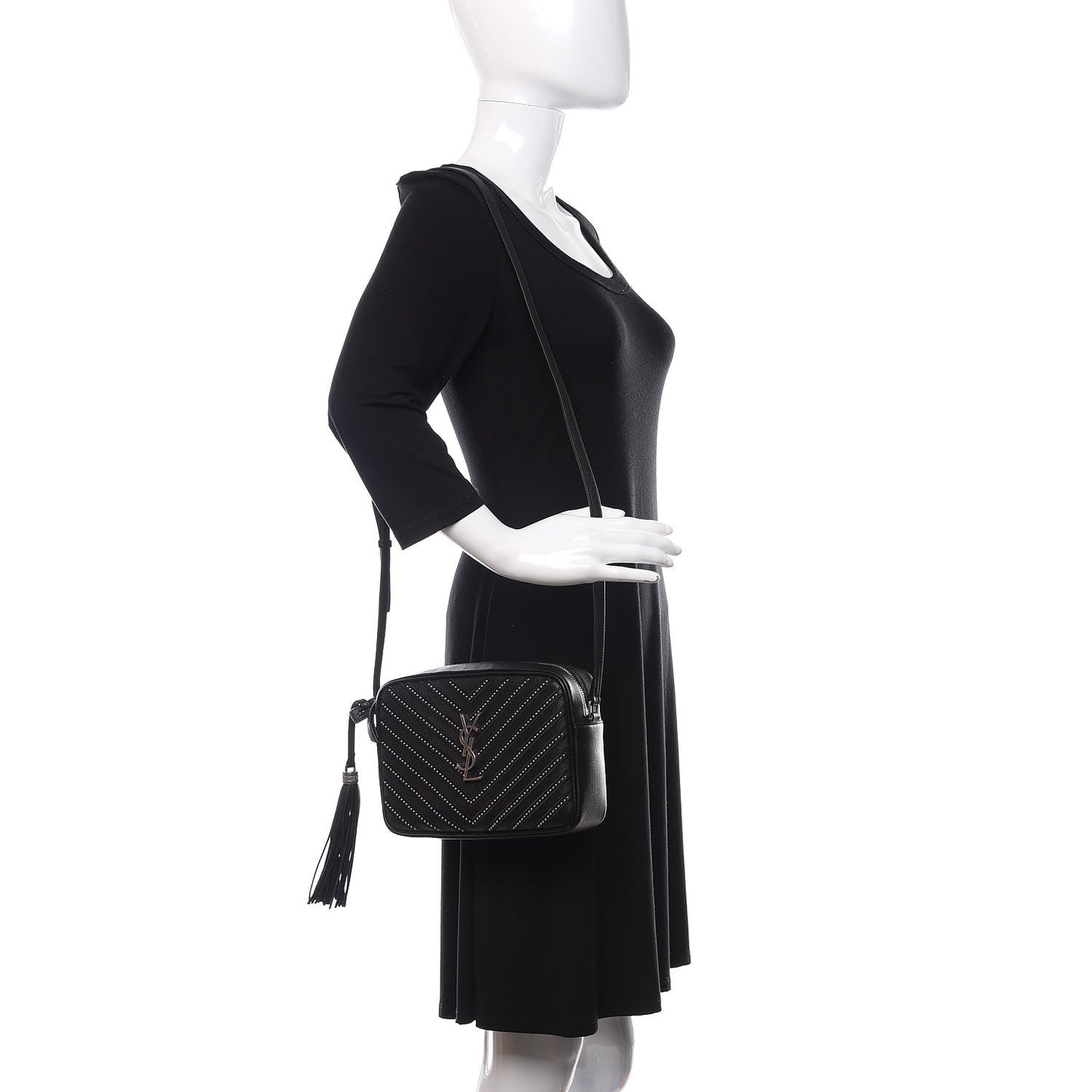 Calfskin Studded Matelasse Monogram Lou Camera Bag Black
