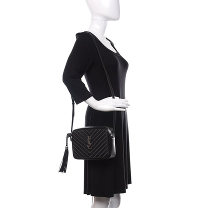 Saint Laurent Calfskin Studded Matelasse Monogram Lou Camera Bag Black 2 of 10