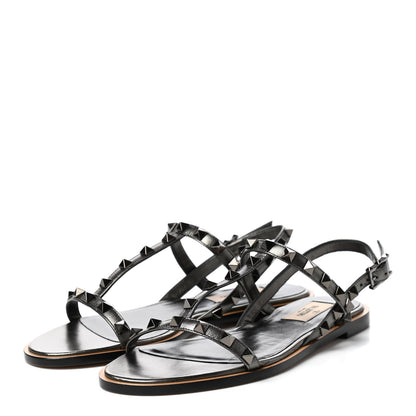 Valentino Garavani Metallic Nappa Rockstud T-Strap Slingback Flat Sandals 36.5 Rutenio 3 of 8