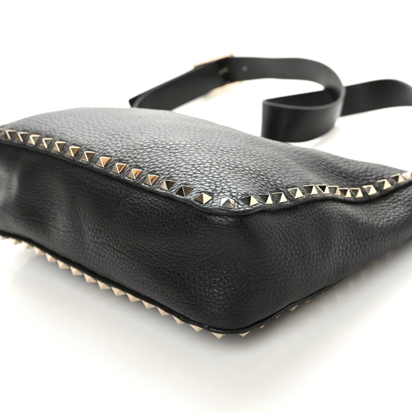 Pebbled Calfskin Large Rockstud Flip-Lock Messenger Bag Black
