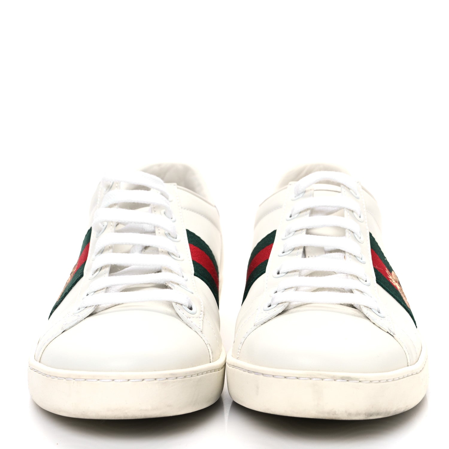 Gucci Calfskin Ayers Bee Embroidered Womens Ace Sneakers 39 White Red Flame Green 3 of 9