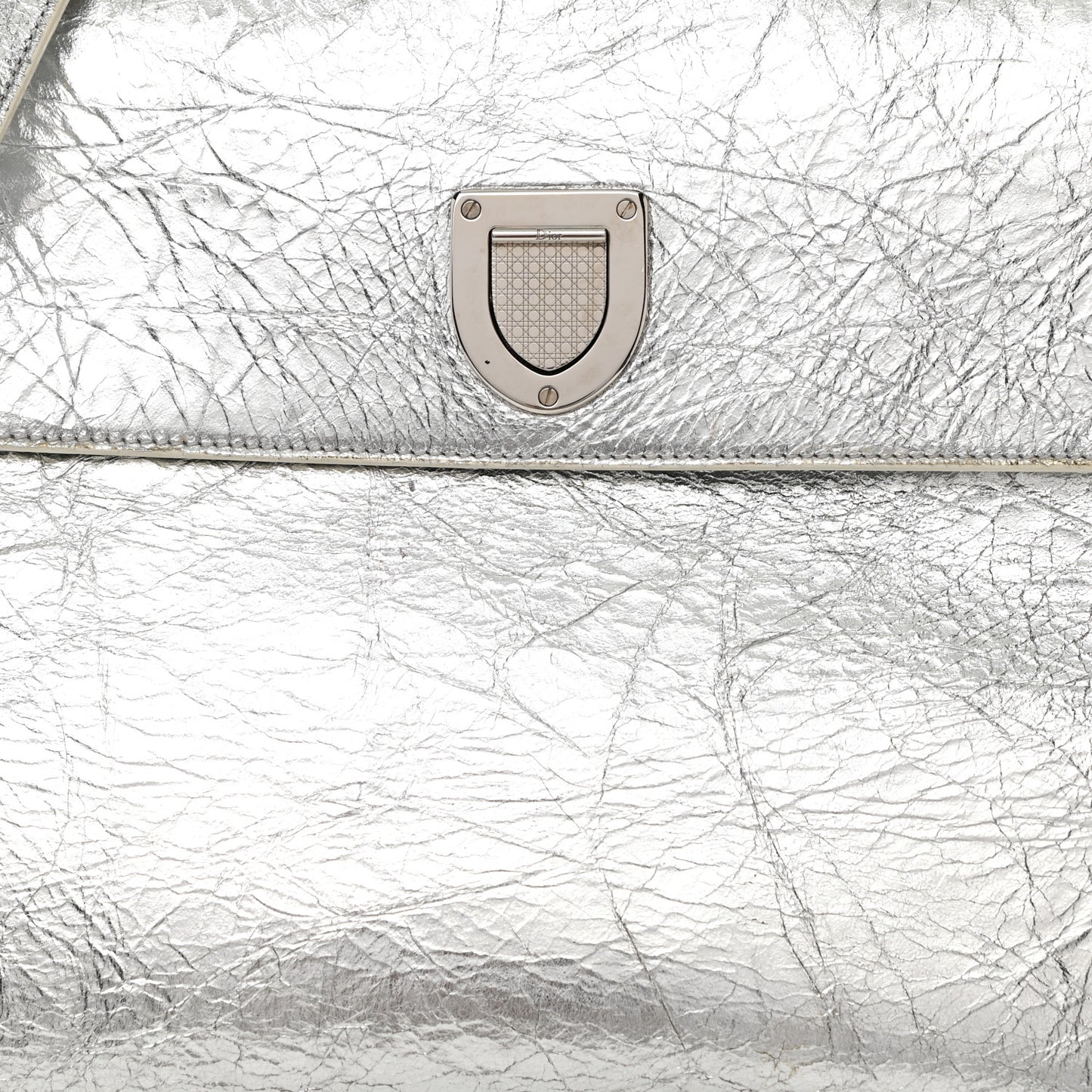 Metallic Calfskin Large Diorever Flap Silver