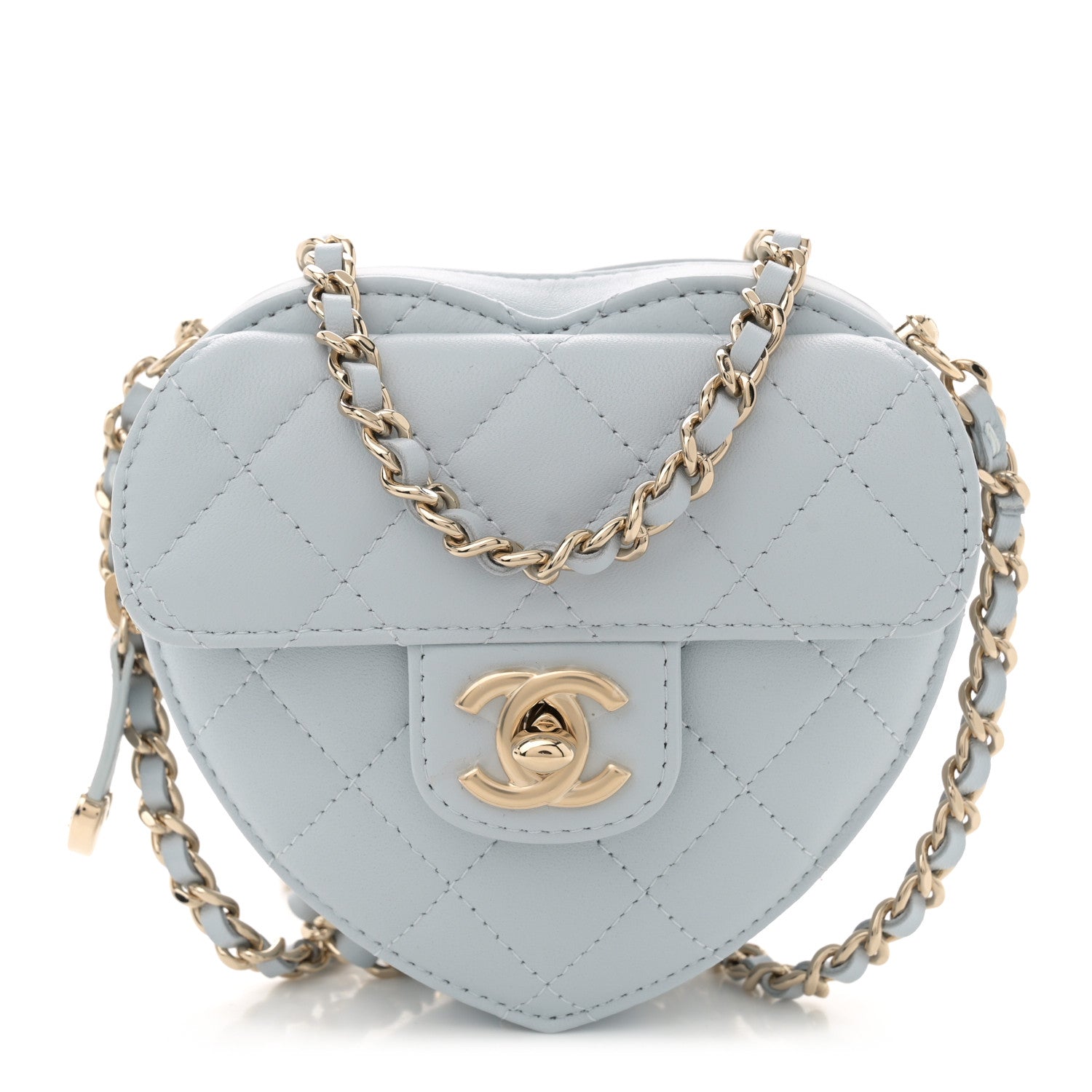 Chanel Lambskin Quilted CC In Love Heart Clutch With Chain Light Blue 1 of 11