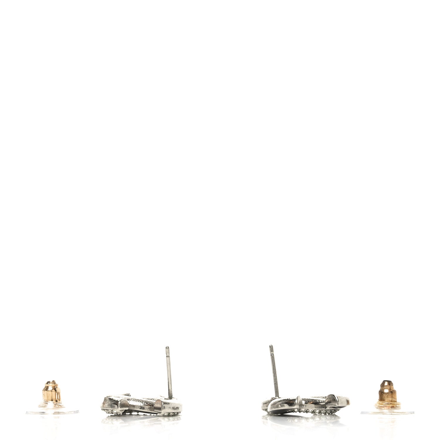 Chanel Crystal Enamel CC Earrings Silver Black 3 of 4