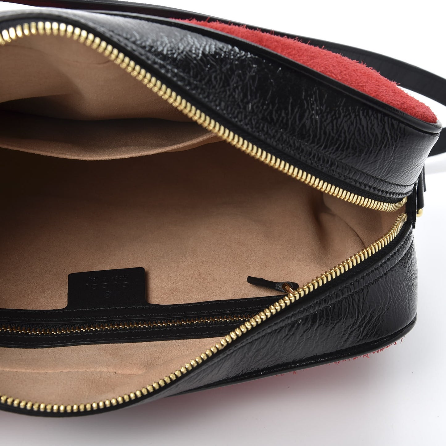 Suede Patent Web Small Ophidia Shoulder Bag Hibiscus Red Black
