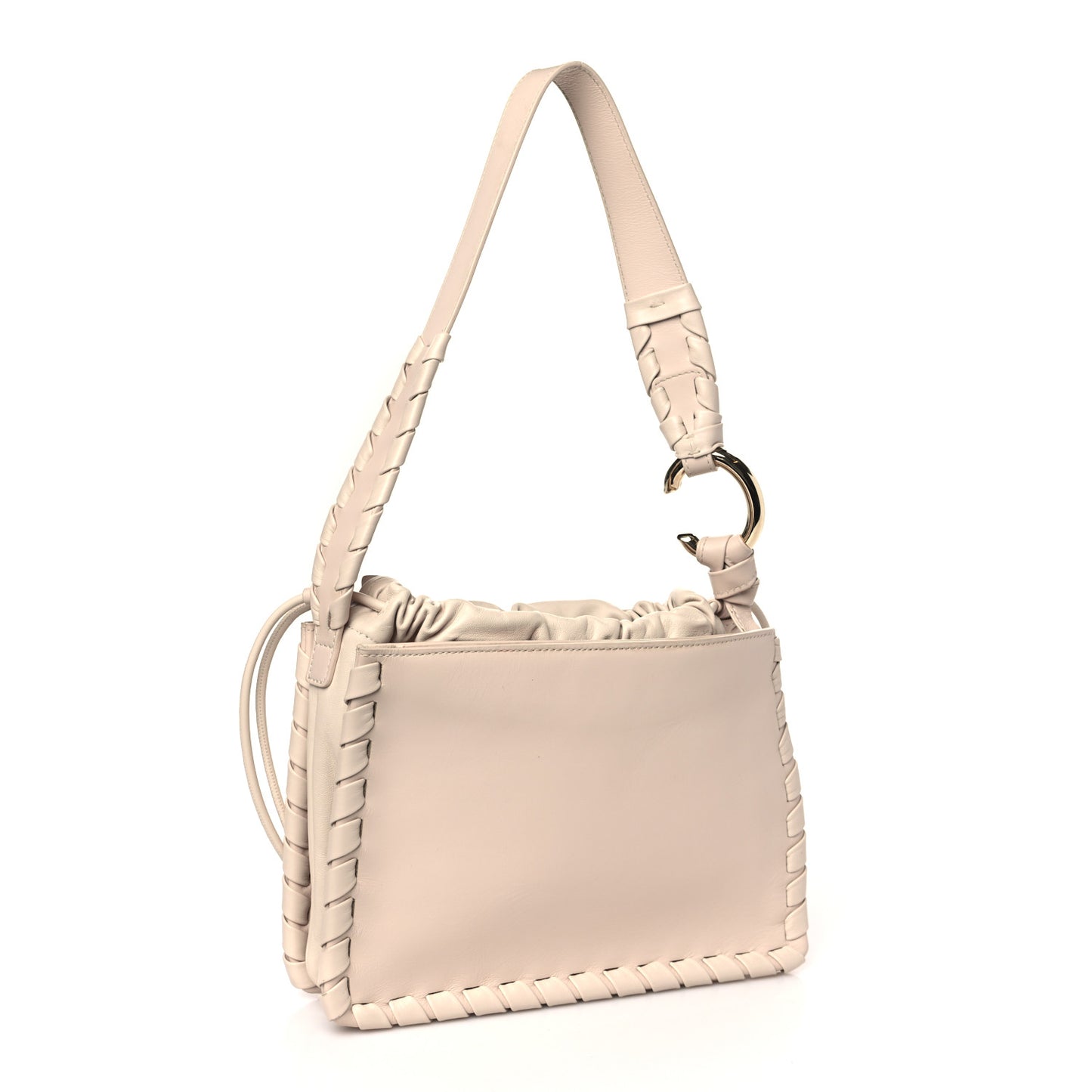 Calfskin Mate Woven Drawstring Shoulder Bag Nude