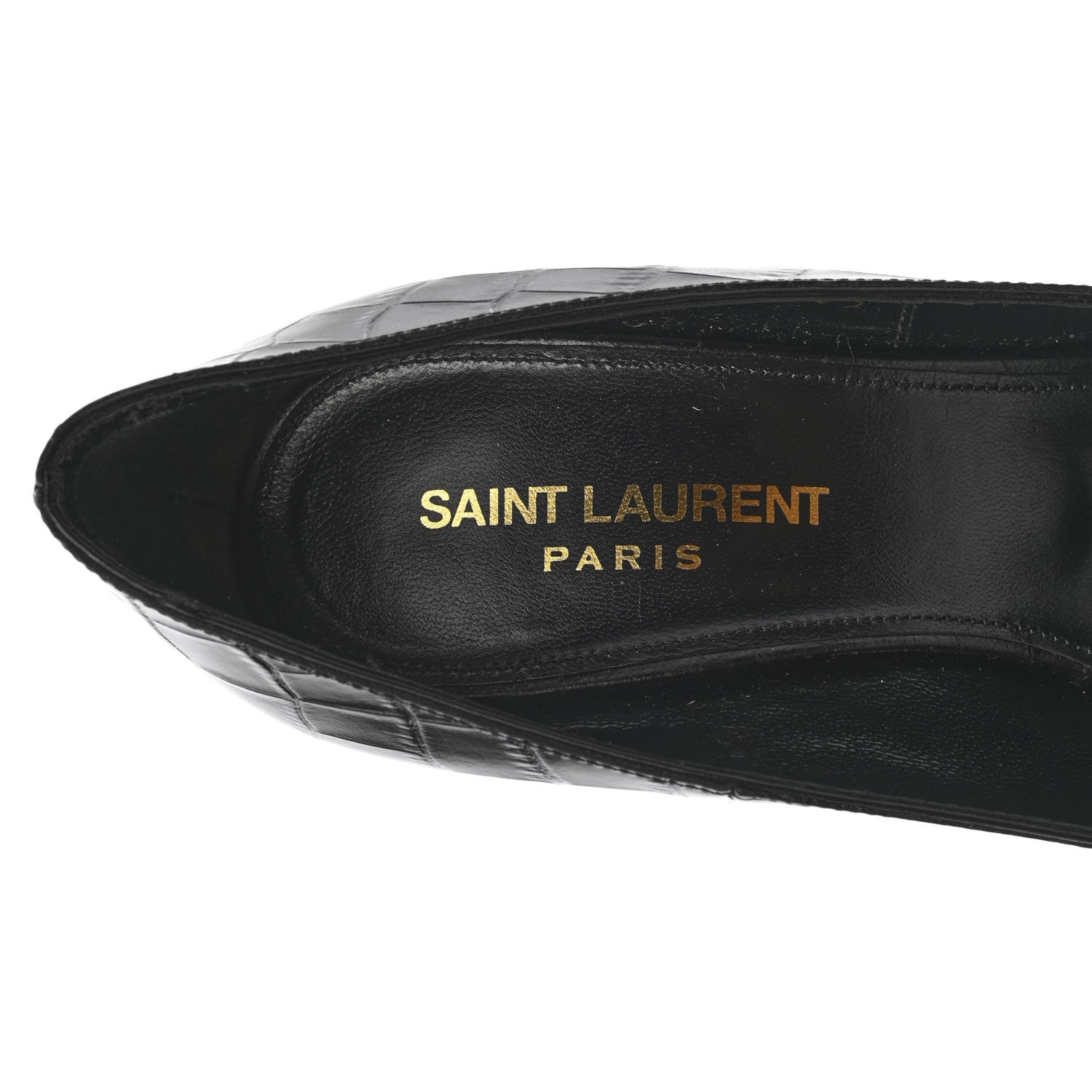 Saint Laurent Calfskin Crocodile Embossed Opyum 110 Pumps 35.5 Black 7 of 10