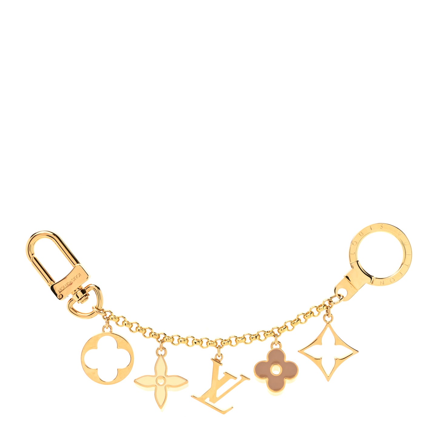 Brass Enamel Fleur De Monogram Bag Charm Chain Gold