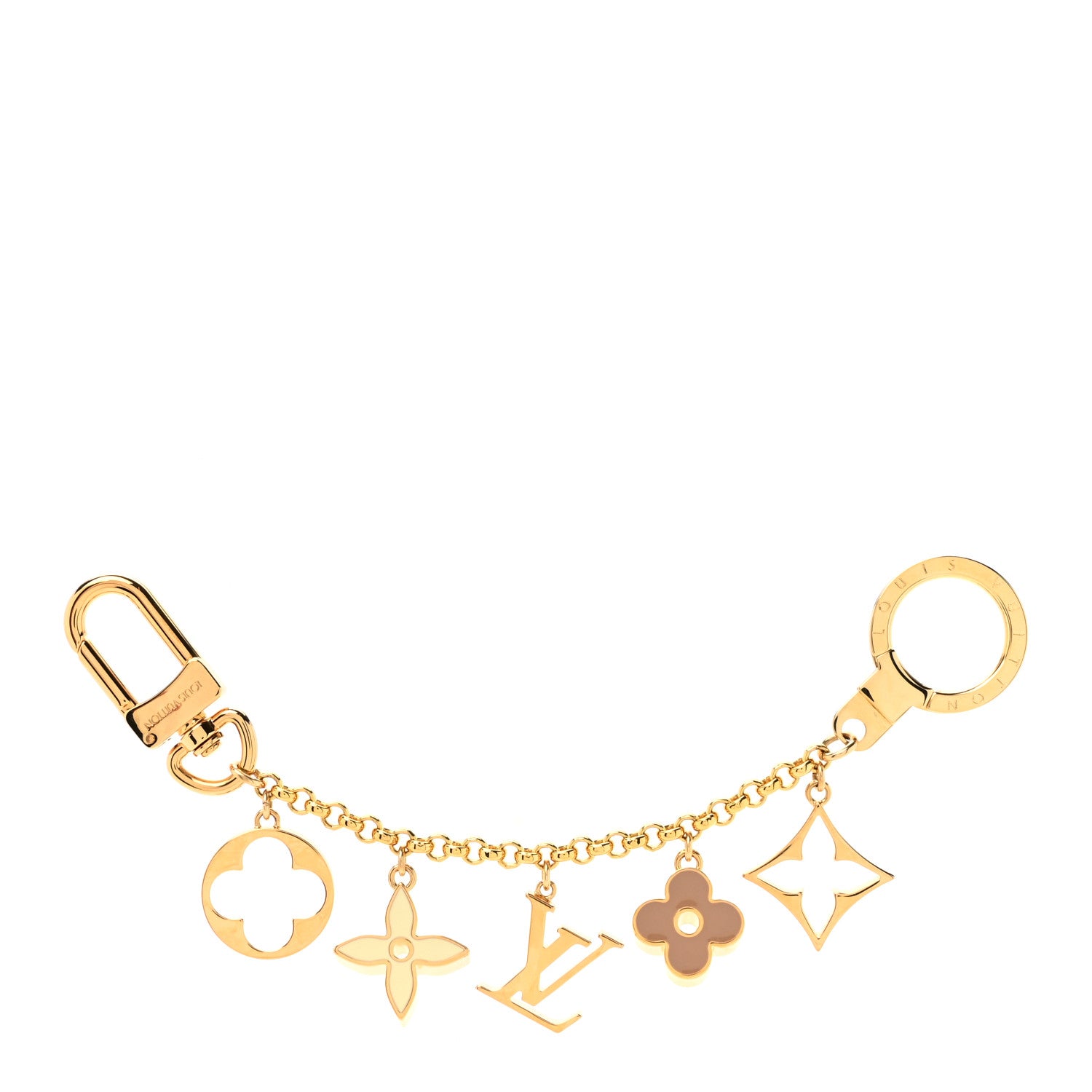 Louis Vuitton Brass Enamel Fleur De Monogram Bag Charm Chain Gold 1 of 4