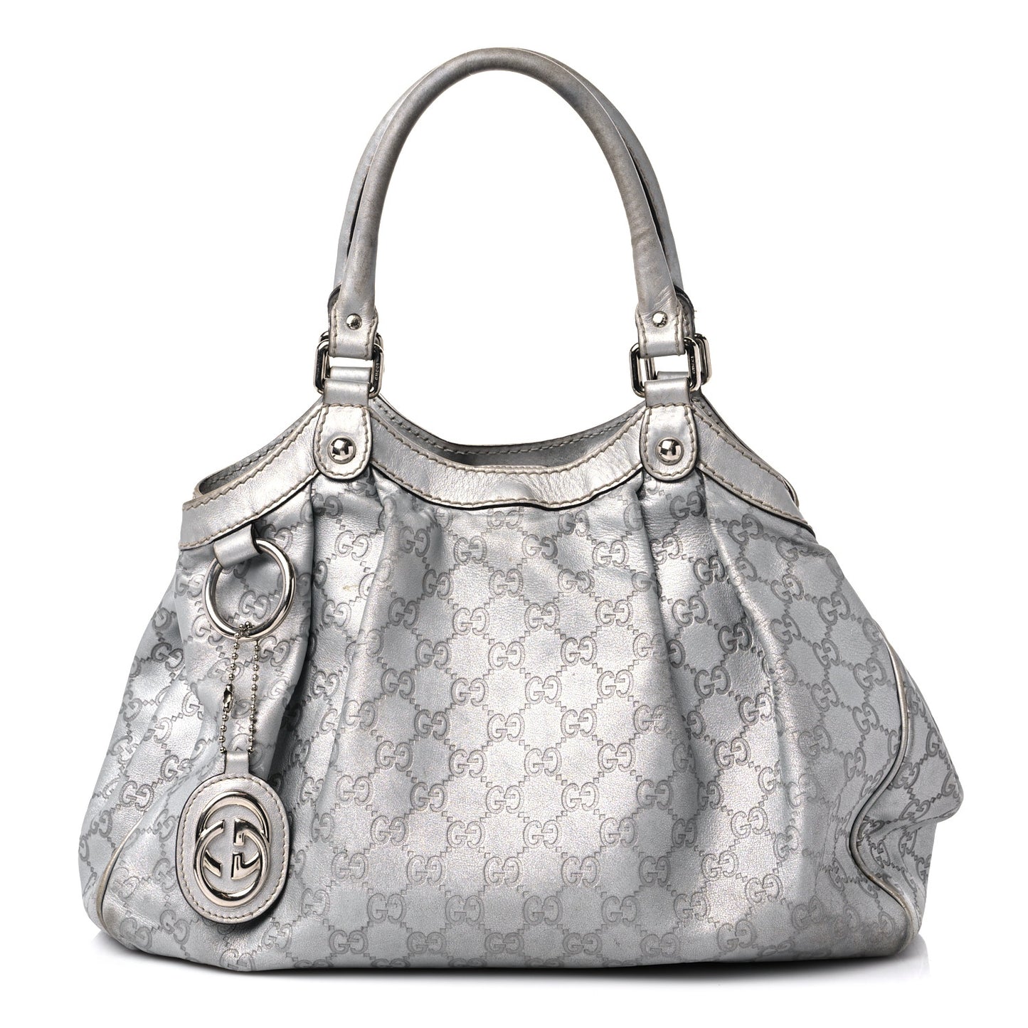 Metallic Guccissima Medium Sukey Tote Silver