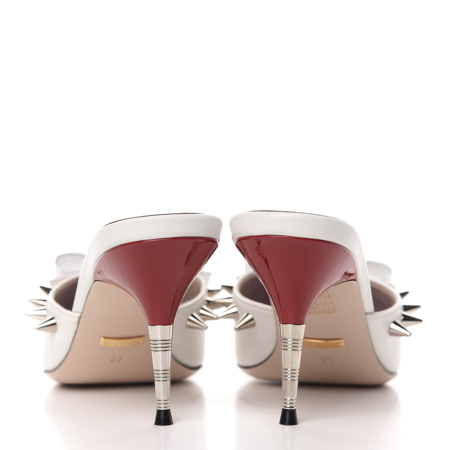 Patent GG Bow Sadie Spike Mid Heel Mules 39 White