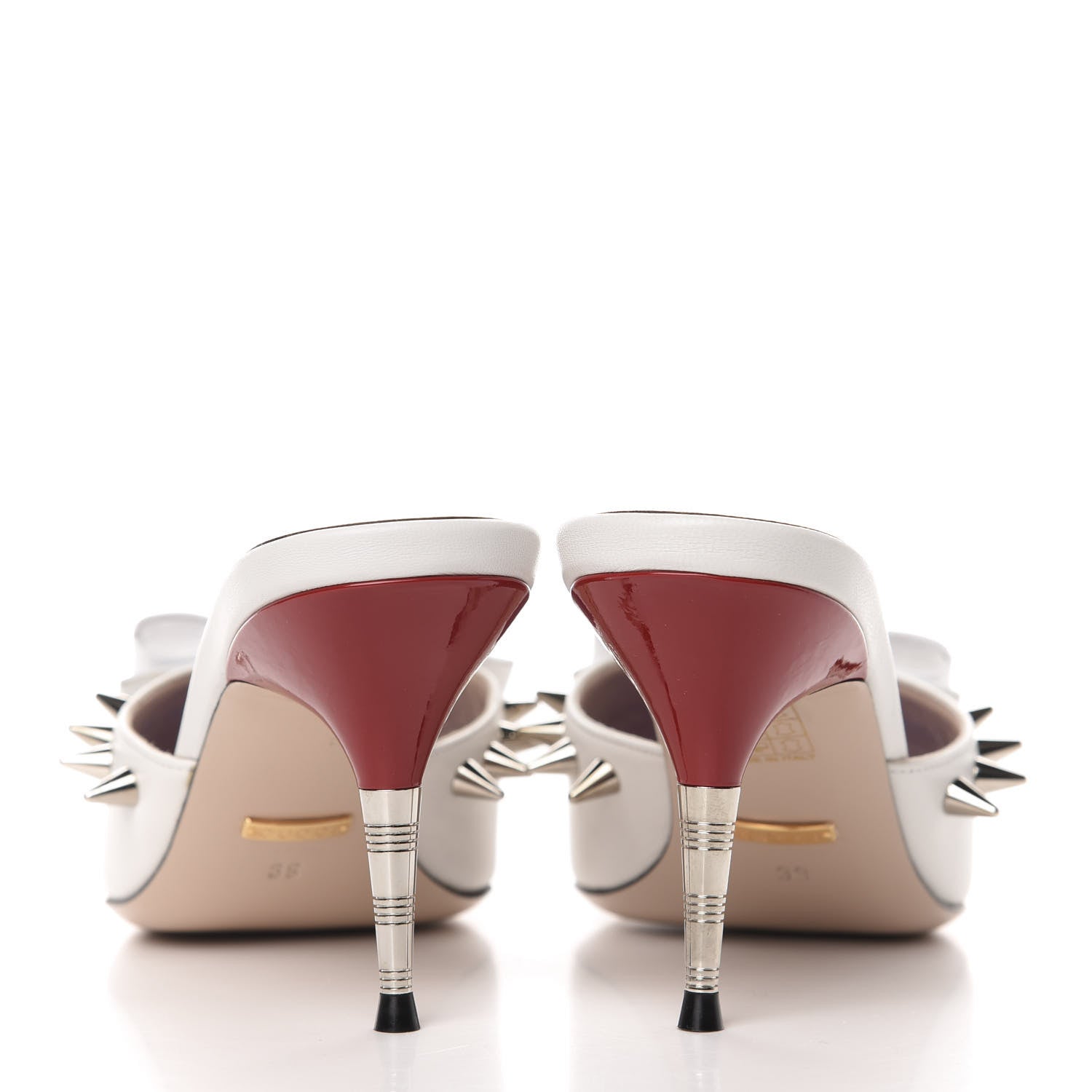 Gucci Patent GG Bow Sadie Spike Mid Heel Mules 39 White 6 of 10