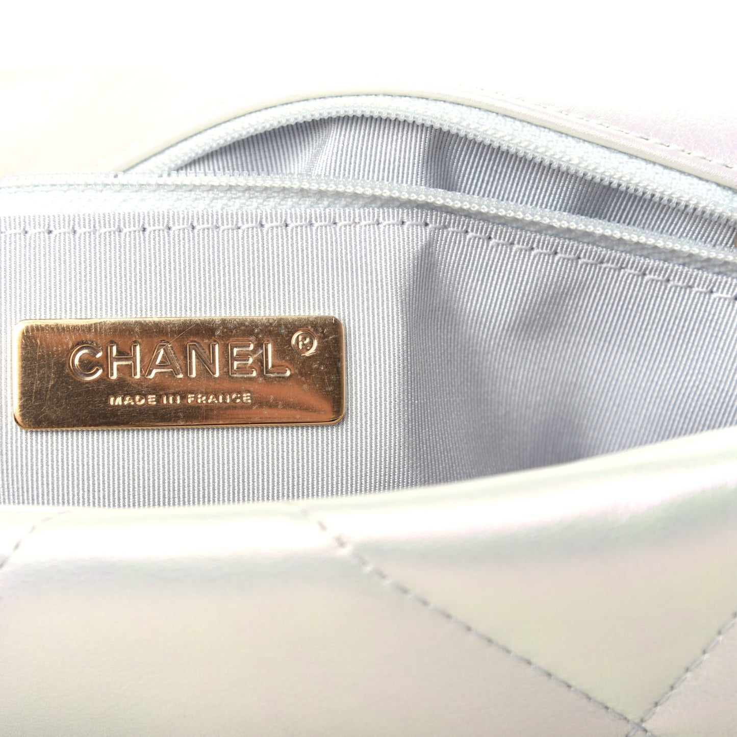 Iridescent Calfskin Quilted Medium Chanel 19 Flap White