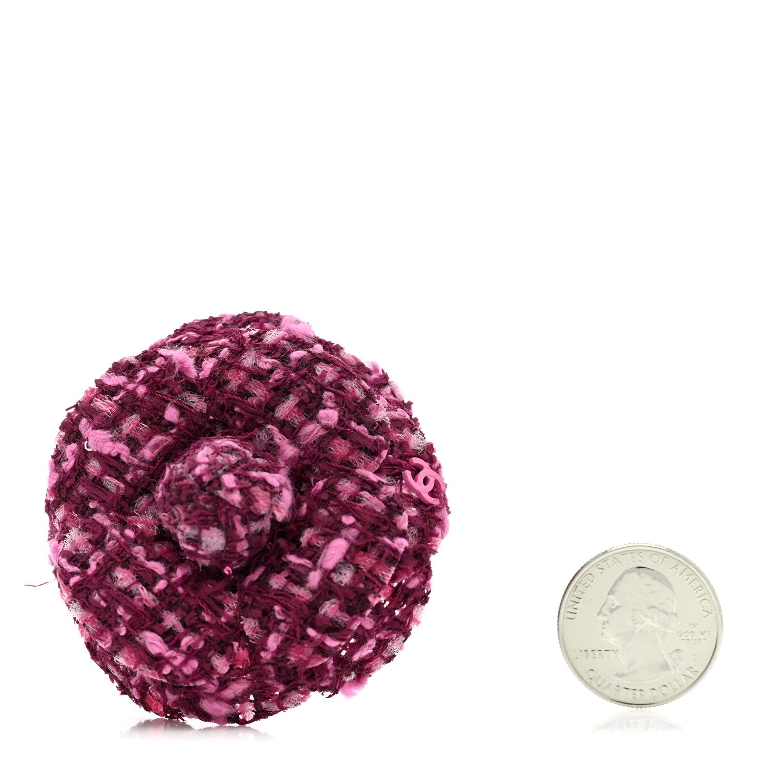 Chanel Tweed Camellia Pin Brooch Pink 2 of 4
