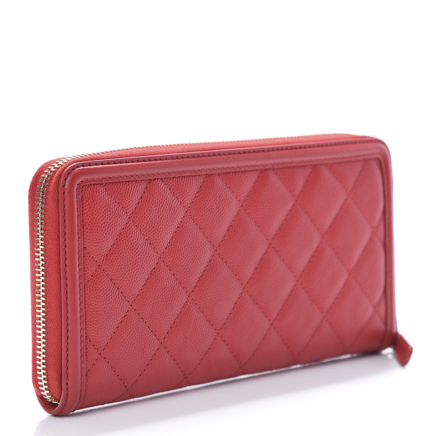 Chanel Caviar Quilted Filigree Zip Around Wallet Red 3 of 9