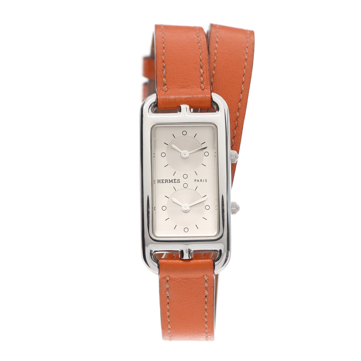 Hermes Stainless Steel Swift 20mm Cape Cod Double Tour Deux Zones Quartz Watch Orange 1 of 5