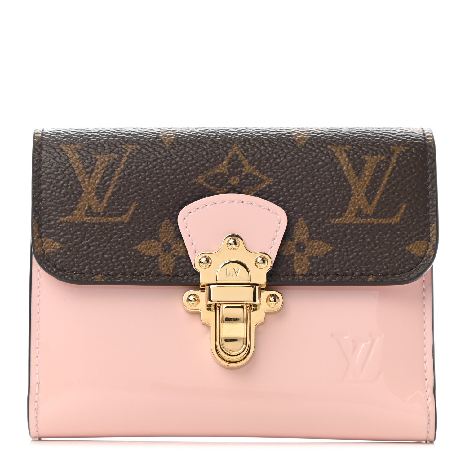 Louis Vuitton Patent Calfskin Monogram Cherrywood Compact Wallet Rose Ballerine 1 of 7