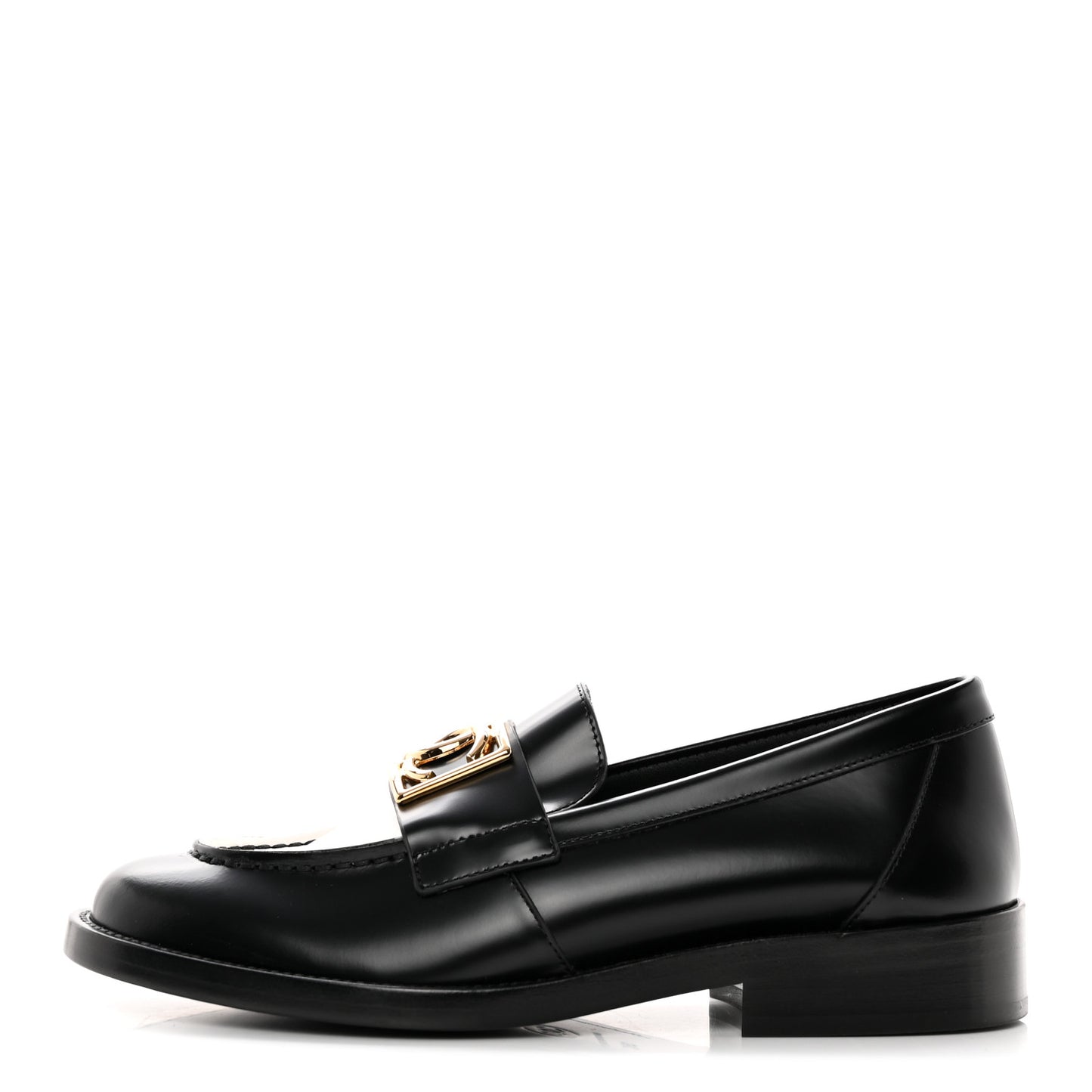 Shiny Calfskin CC Loafers 36 Black White