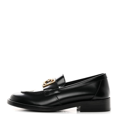 Chanel Shiny Calfskin CC Loafers 36 Black White 1 of 12