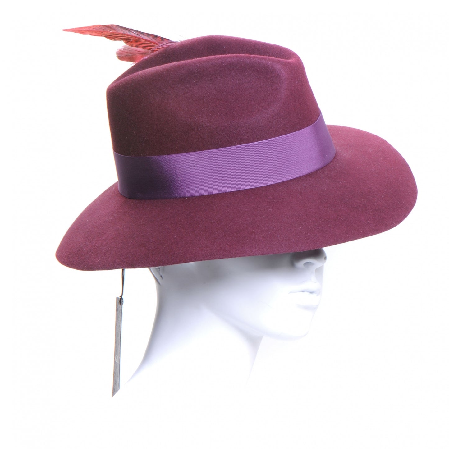 Felt and Pheasant Feather GG Trilby Hat Burgundy