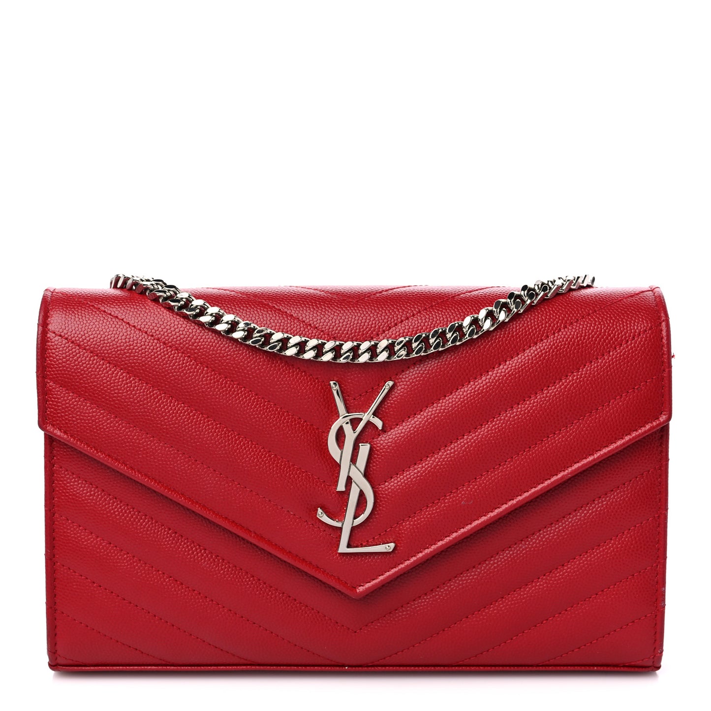 Grain De Poudre Matelasse Chevron Monogram Chain Wallet Red
