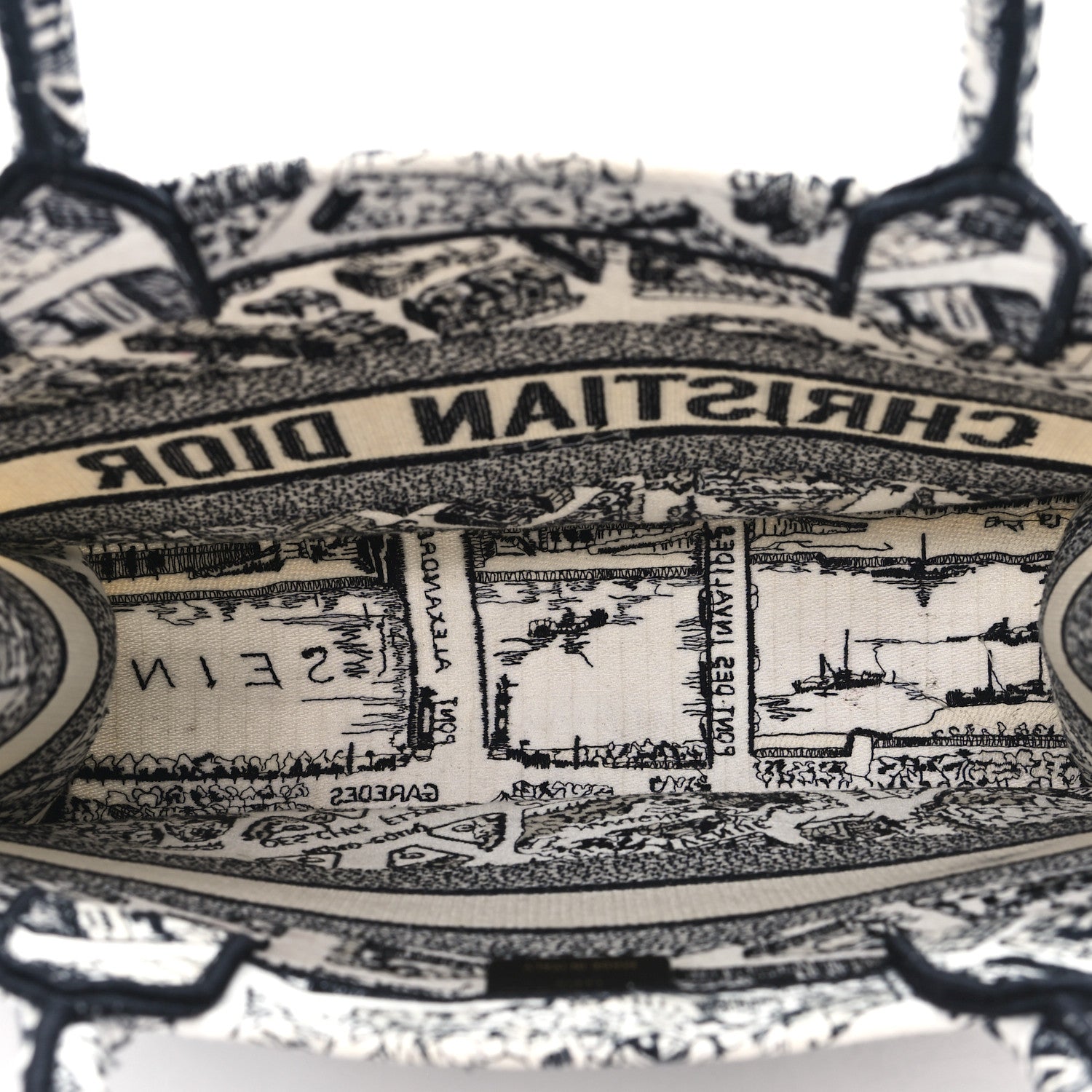 Christian Dior Canvas Embroidered Medium Plan De Paris Book Tote White Black 5 of 12