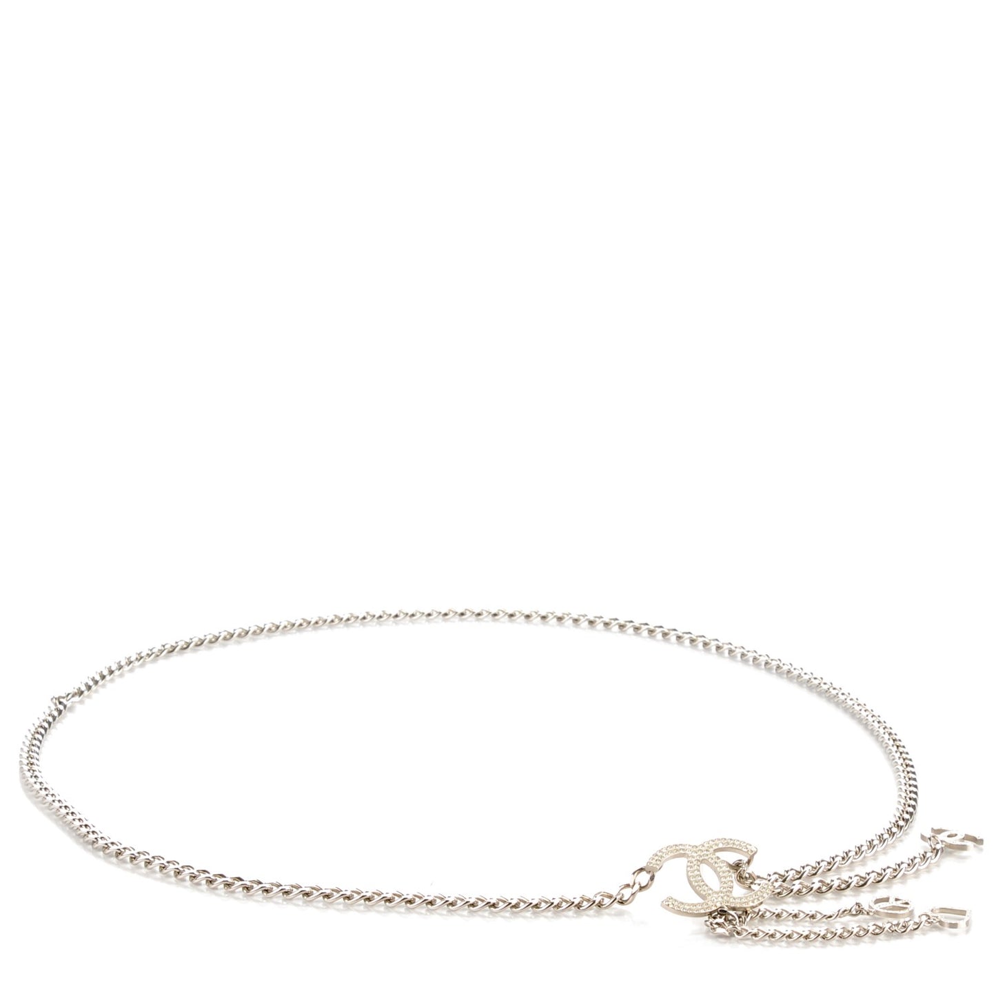 Crystal CC Heart Peace Sign Charm Belt Silver