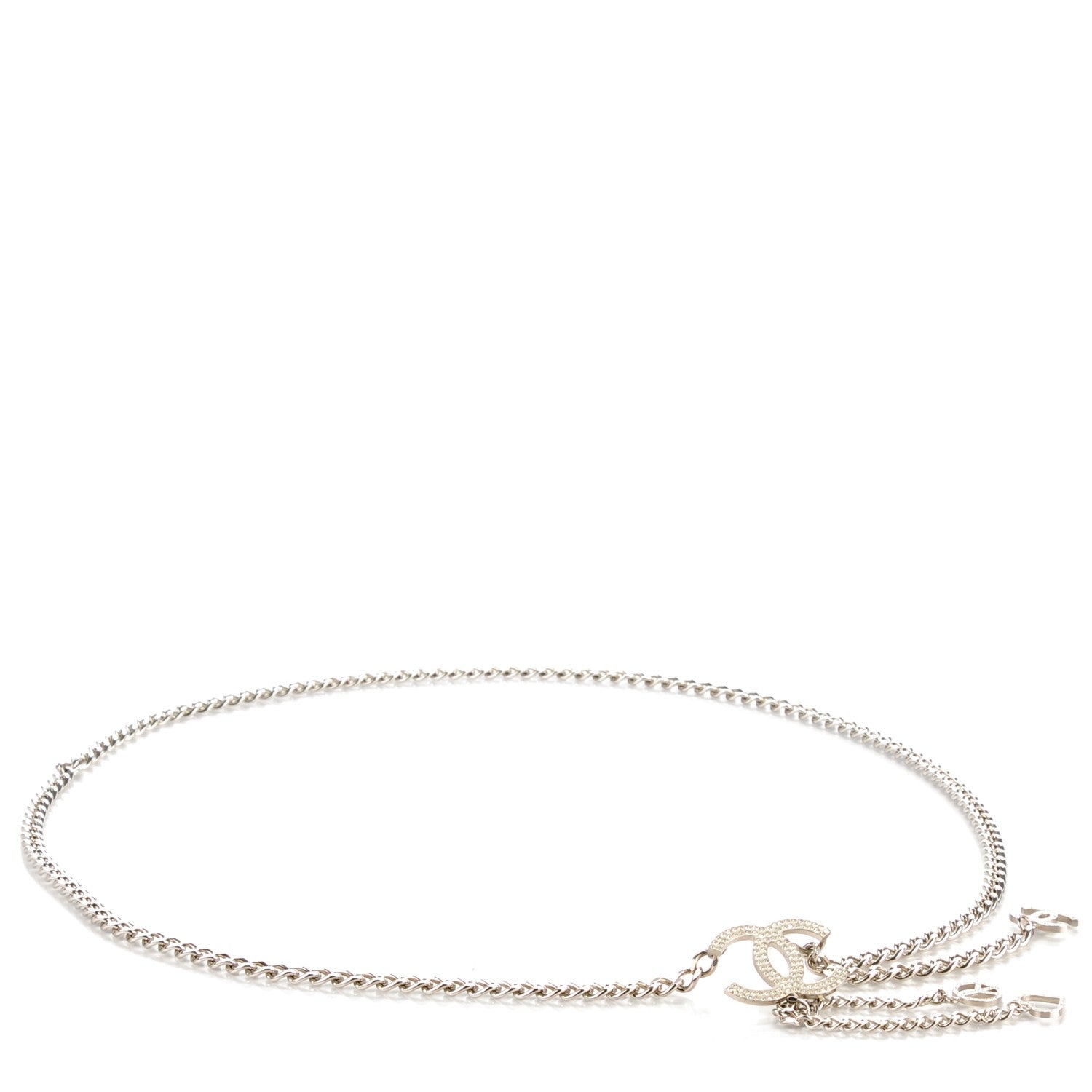 Chanel Crystal CC Heart Peace Sign Charm Belt Silver 1 of 4