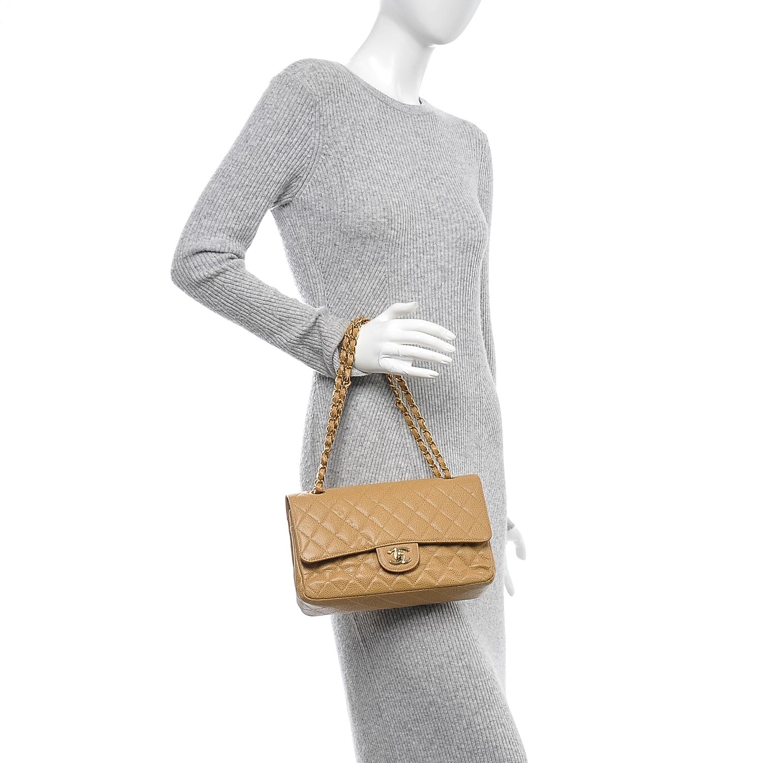 Chanel Caviar Quilted Medium Double Flap Beige 2 of 8