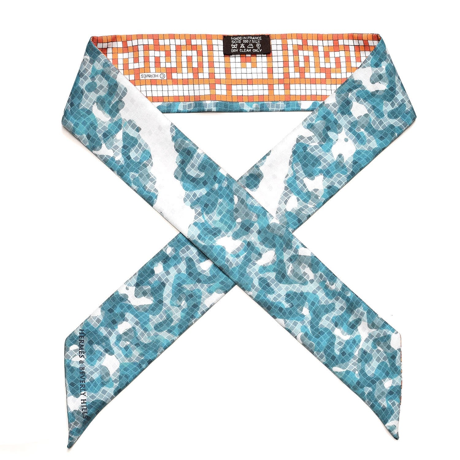Hermes Silk A Beverly Hills Twilly Orange Bleu Blanc 1 of 5