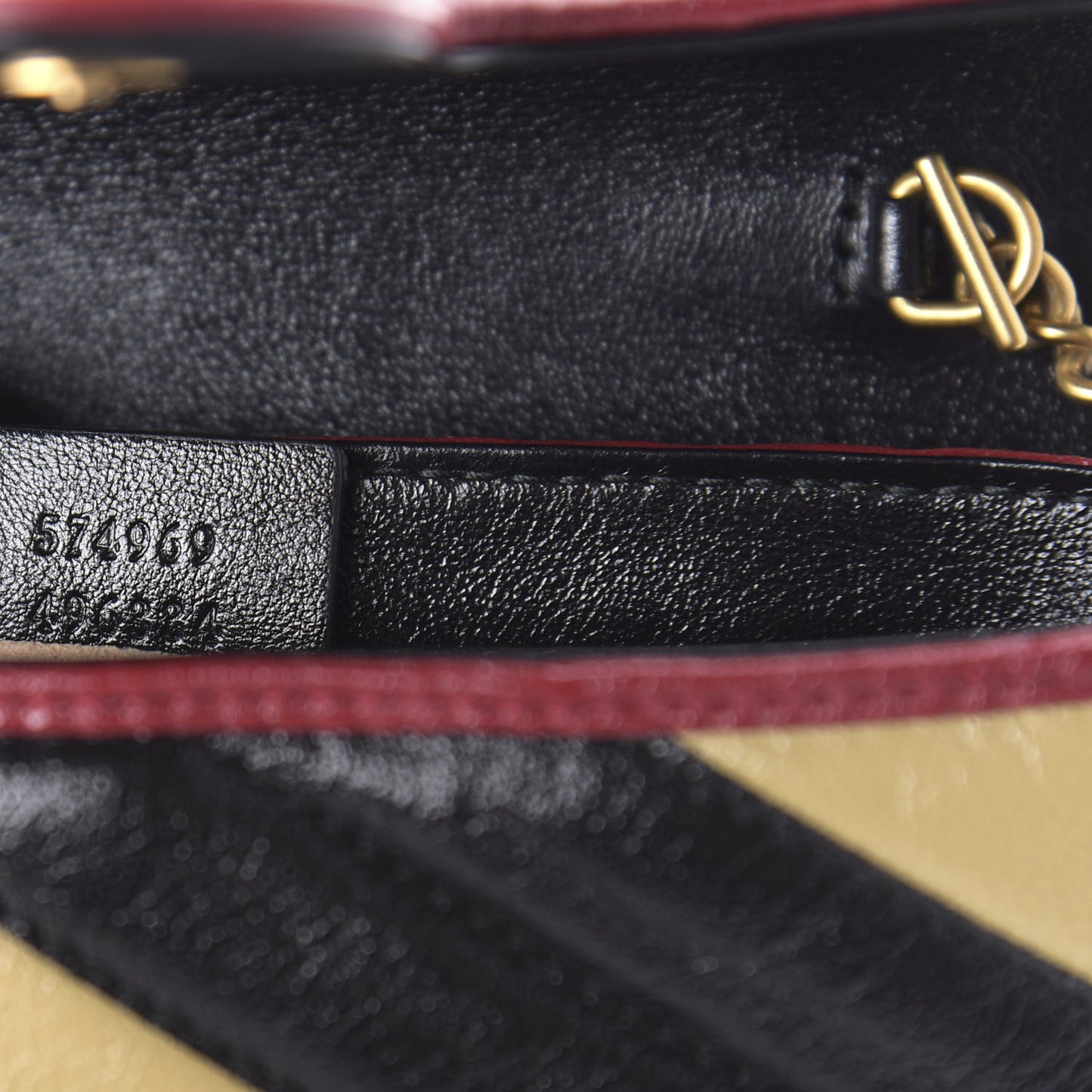 Vintage Effect Calfskin Matelasse Diagonal Striped Super Mini Torchon GG Marmont Shoulder Bag Black Beige
