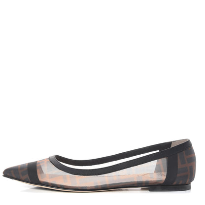 Fendi Mesh FF Skimmer Ballerina Flats 39.5 Tobacco Moro Black 1 of 12