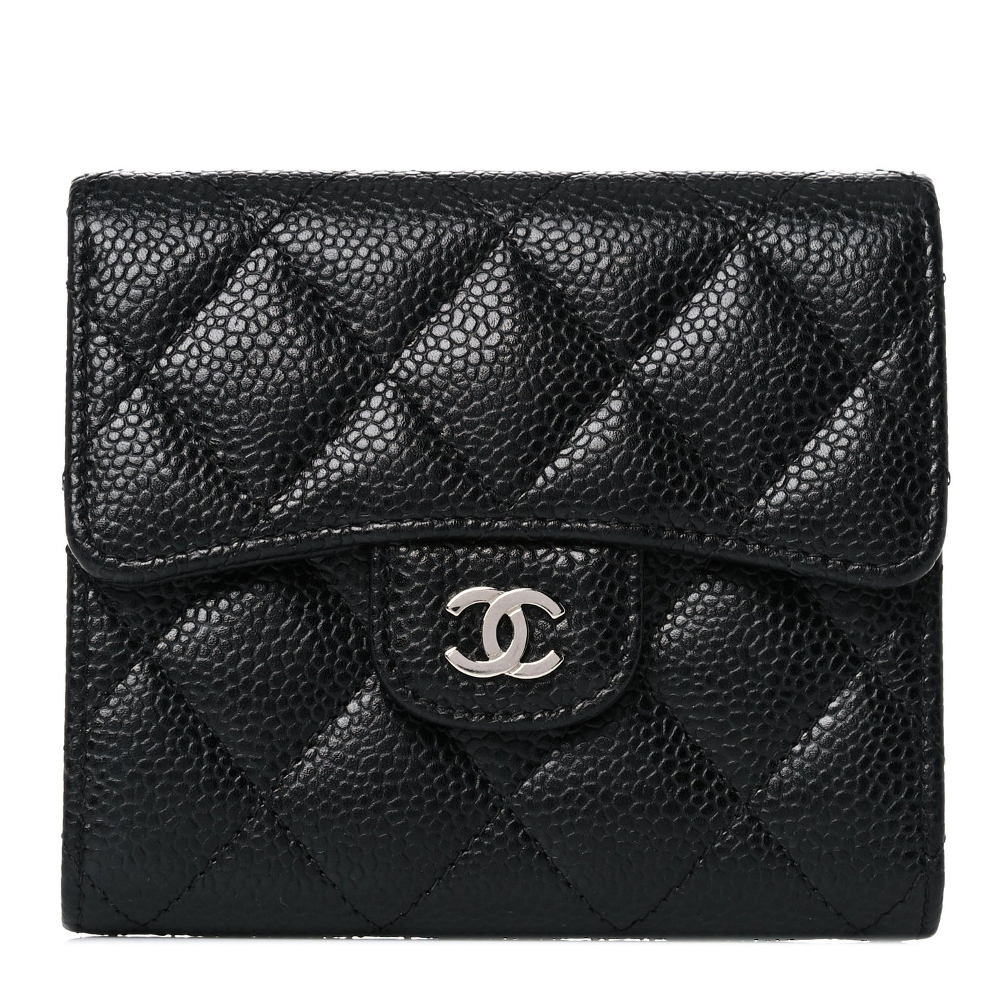 Caviar Quilted Compact Flap Wallet Black