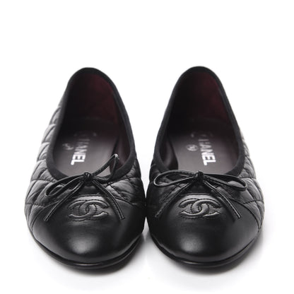 Chanel Aged Calfskin Quilted Cap Toe Ballerina Flats 38 Black 2 of 10