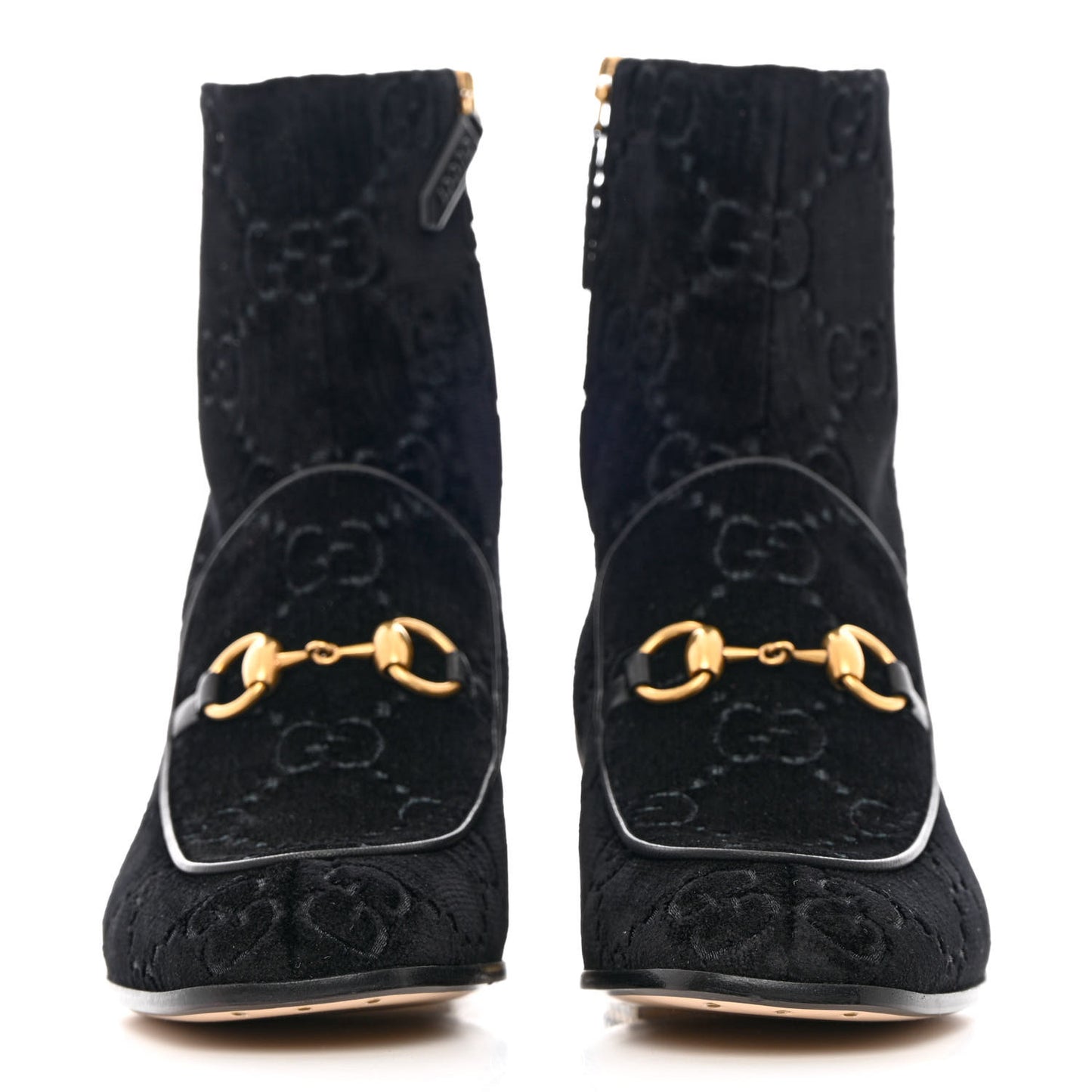 Velvet GG Monogram Crystal Horsebit Ankle Boots 37.5 Black