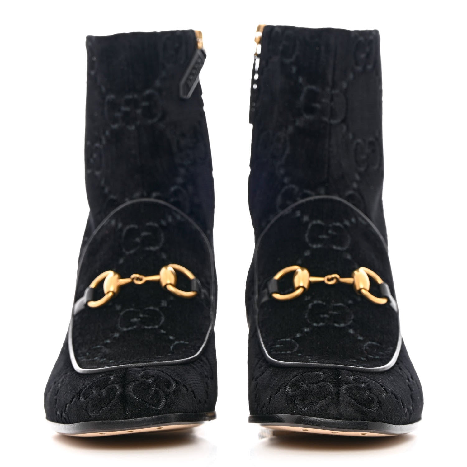 Gucci Velvet GG Monogram Crystal Horsebit Ankle Boots 37.5 Black 2 of 9