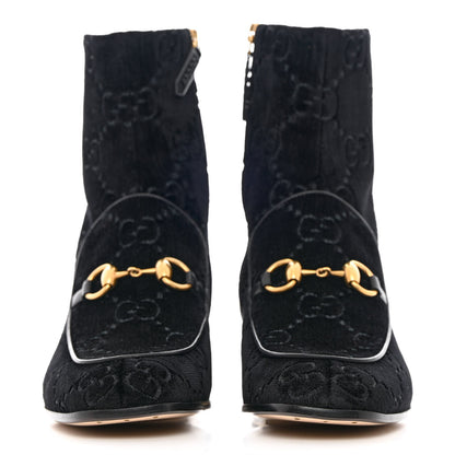 Gucci Velvet GG Monogram Crystal Horsebit Ankle Boots 37.5 Black 2 of 9