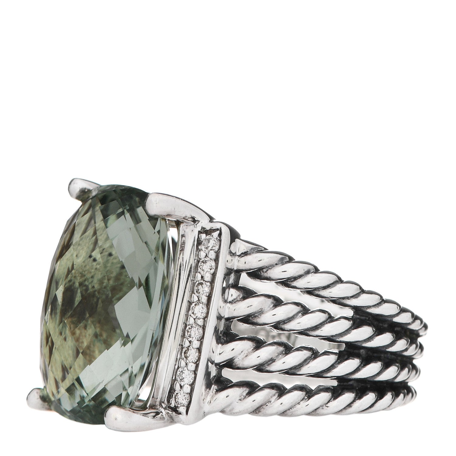David Yurman Sterling Silver Diamond Prasiolite 16mm Wheaton Ring 52 6 3 of 7