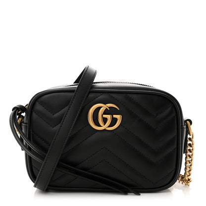 Gucci Calfskin Matelasse Mini GG Marmont Chain Shoulder Bag Black 1 of 10
