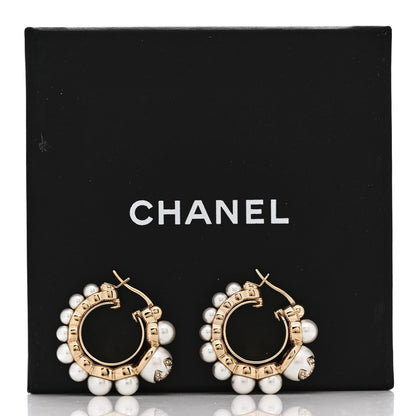 Chanel Pearl Crystal CC Hoop Earrings Gold 5 of 5