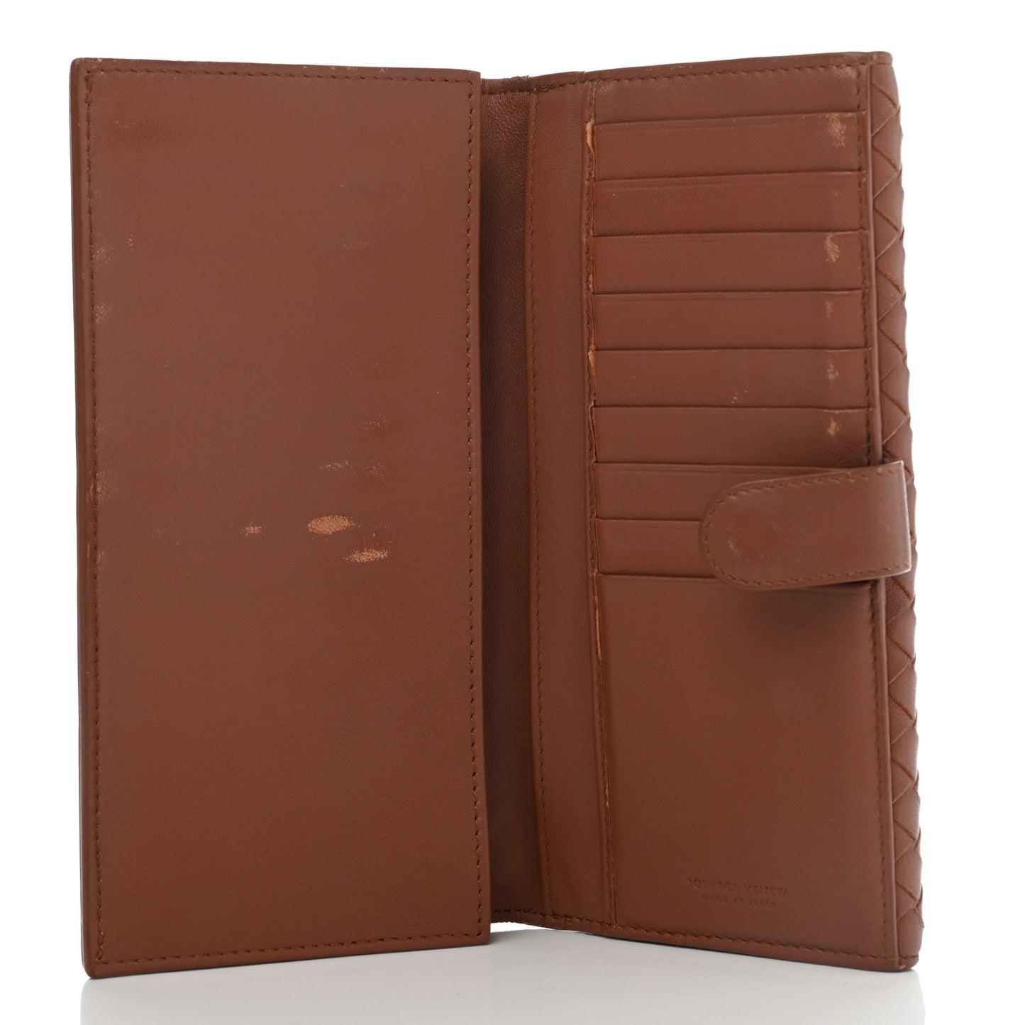 Madras Goatskin Intrecciato Flap Wallet Tea