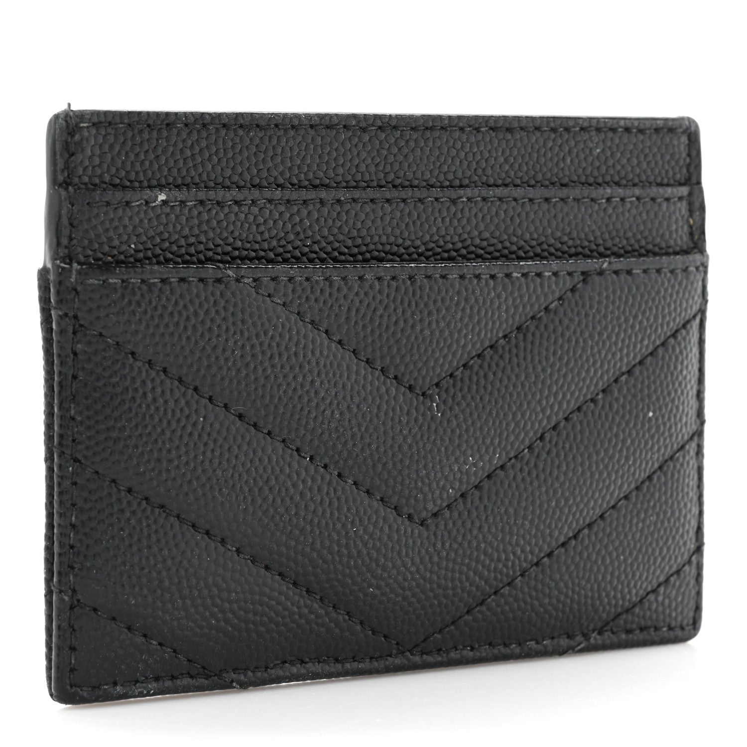 Saint Laurent Grain De Poudre Matelasse Chevron Monogram Credit Card Case Black 3 of 16