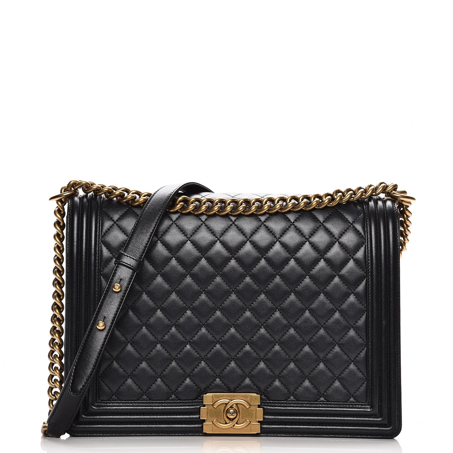 Lambskin Quilted Large Boy Flap Black