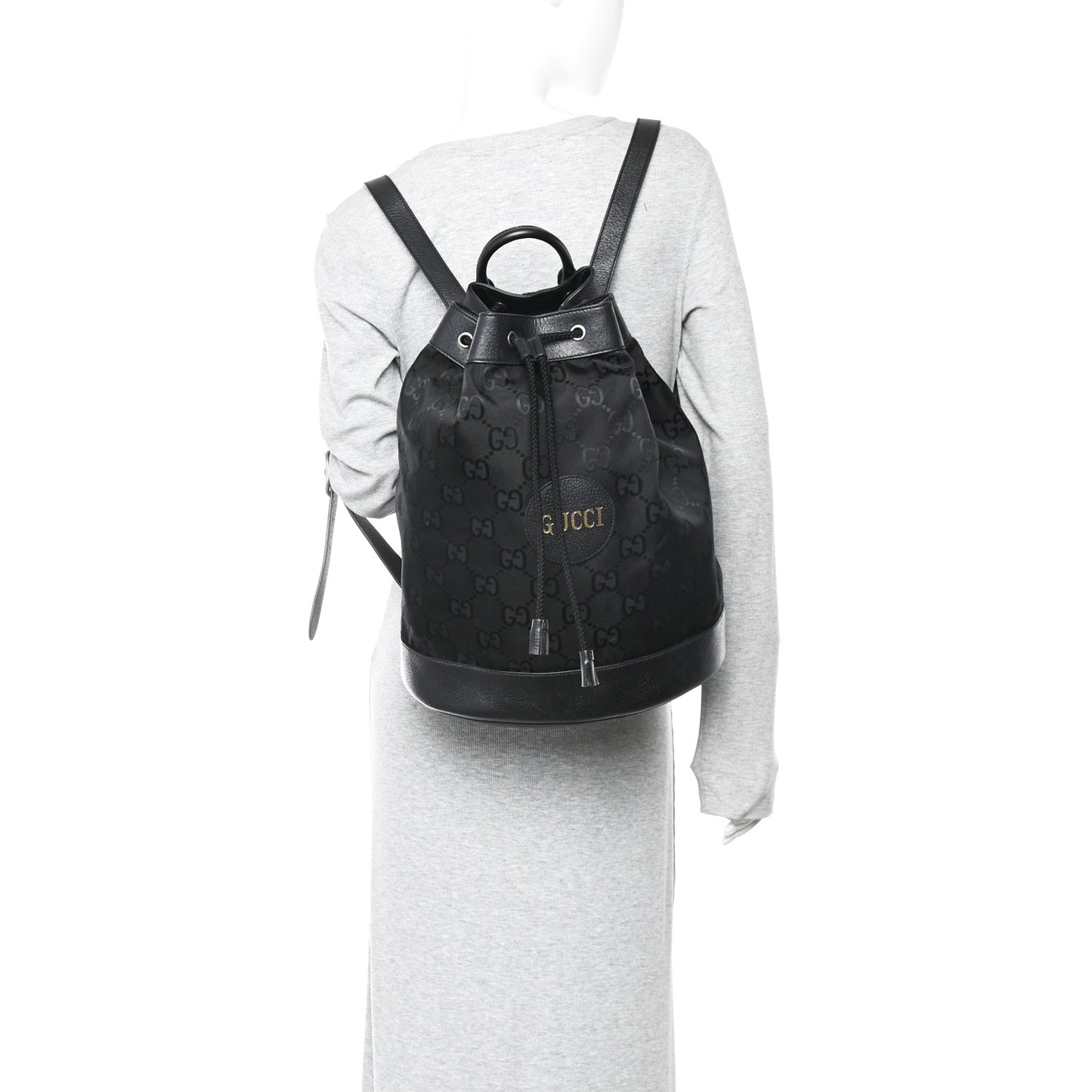 Econyl Nylon Monogram Off The Grid Drawstring Bucket Backpack Black
