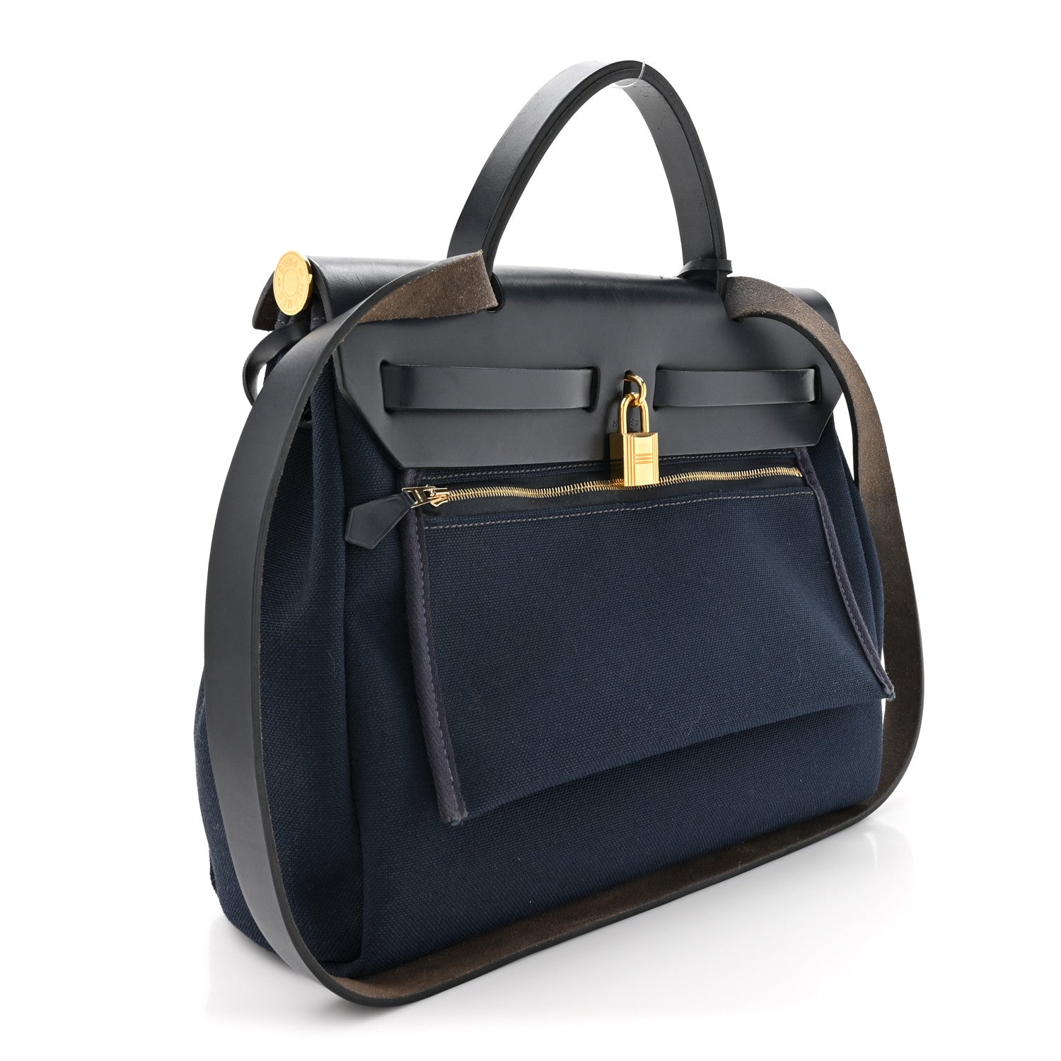 Hermes Military Toile Vache Hunter Herbag Zip Retourne 31 PM Bleu Marine Black 4 of 15