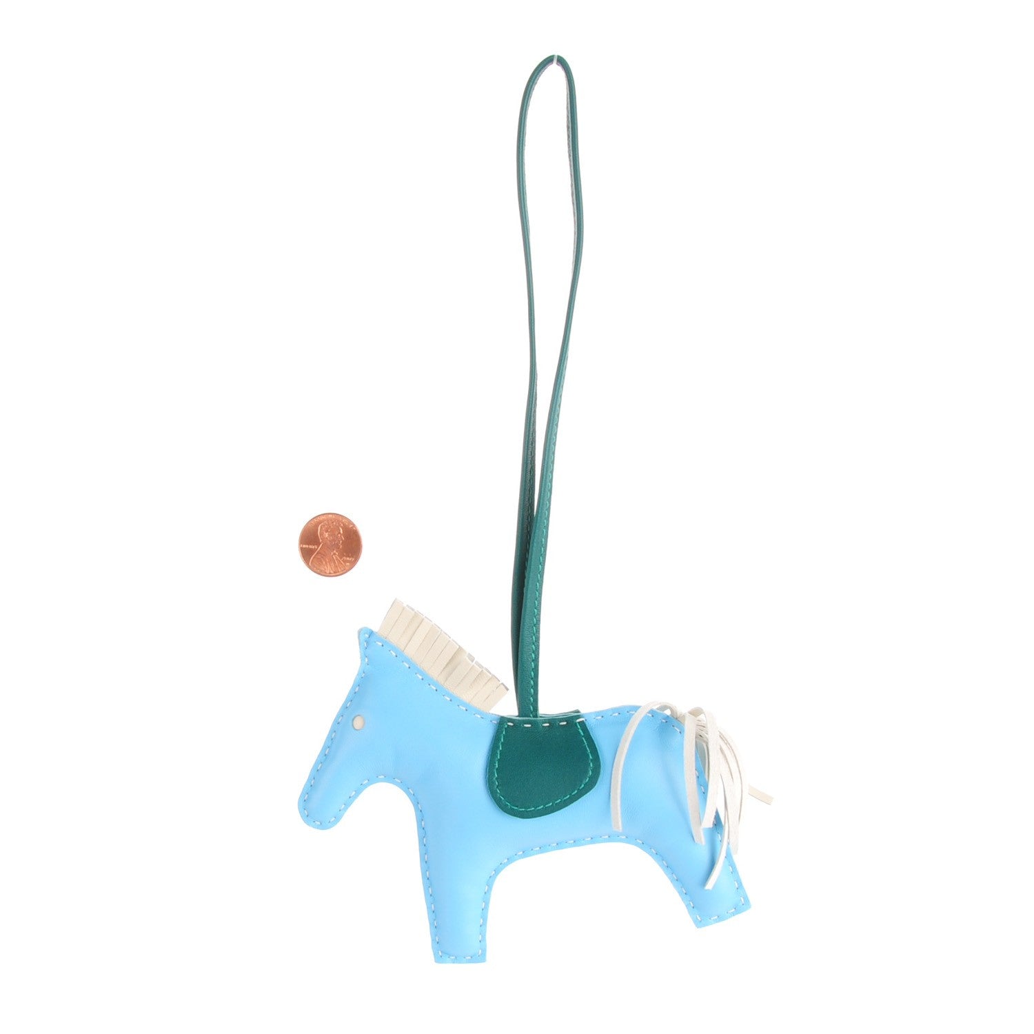 Hermes Milo Lambskin Grigri Rodeo Horse Bag Charm MM Celeste Malachite Craie 2 of 4