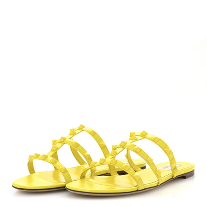 Valentino Garavani Nappa Rockstud Caged Flat Slide Sandals 38 Shocking Yellow 4 of 10